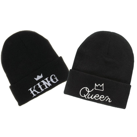 MIUNIKO Couples Lovers Fashion King and Queen Winter Warm Knit Skull Cap Ski Beanie Hats, 2-Piece Set Black