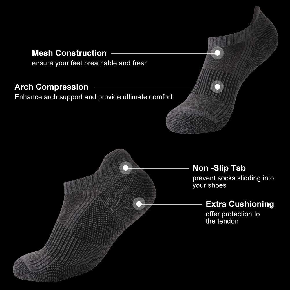 FOOTPLUS Womens Copper Golf Socks Mens Winter Warm Thick Cushioend Odor Free Low Cut Mesh Breathable Arch Support Athletic Running Jogging Hiking Socks, 6 Pairs Dark Grey, Medium