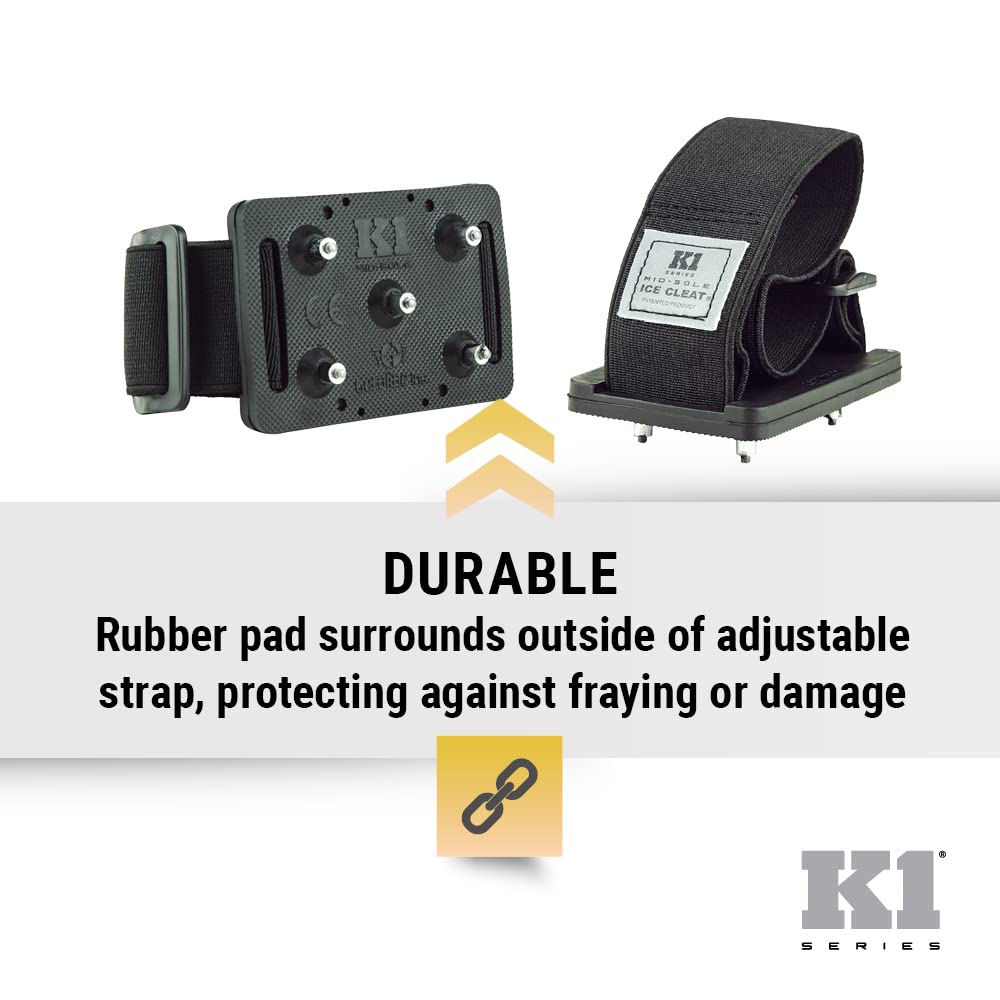 K1 Mid-Sole Ice Cleats - Rotatable Traction Aids For Shoes/Boots - Indoor/Outdoor, Climbing, Driving - High Profile - Black