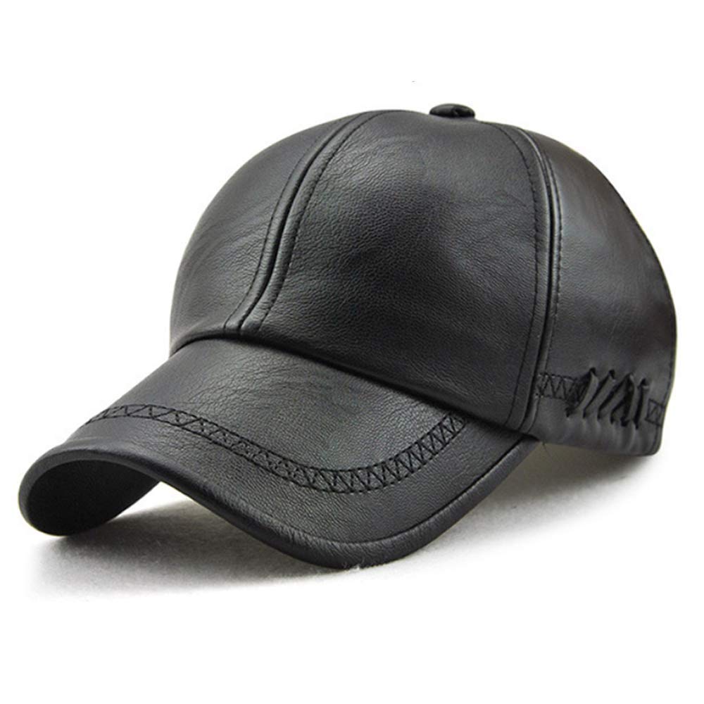 Unisex Leather Baseball Cap, Men Adjustable Structured PU Classic Baseball Cap Hat,Winter for Elderly Father (Black)