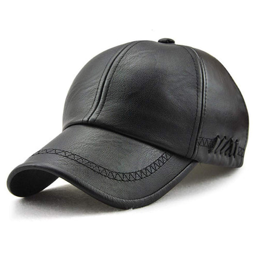 Unisex Leather Baseball Cap, Men Adjustable Structured PU Classic Baseball Cap Hat,Winter for Elderly Father (Black)