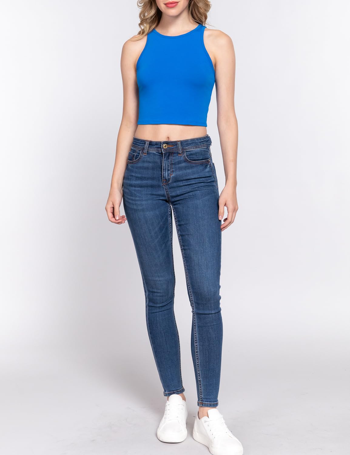 HATOPANTS Sleeveless Camisole Crop Tank Tops Racerback High Halter Neck Shirts SILKMUS S