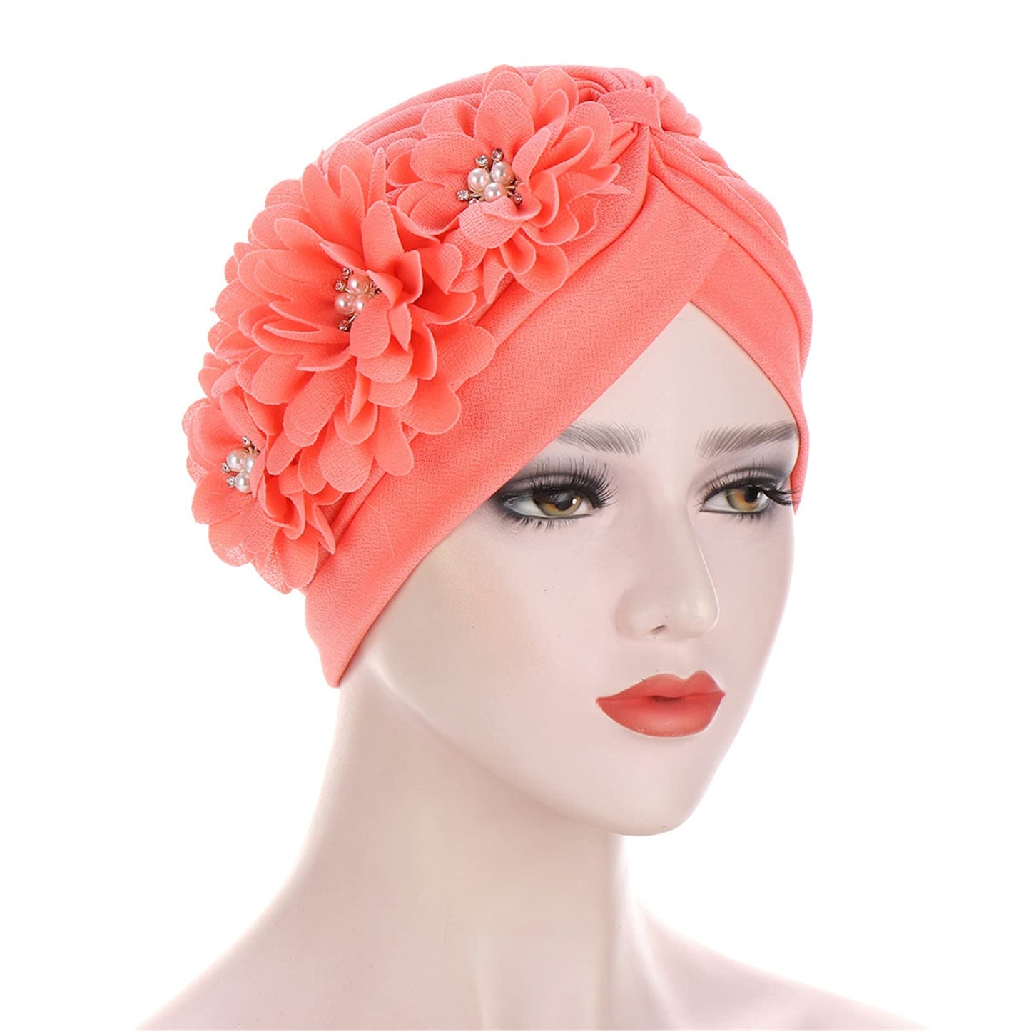 Qianmome Womens Sequin Flower Turban Elegant Muslim Beanie Head wrap Chemo Cap