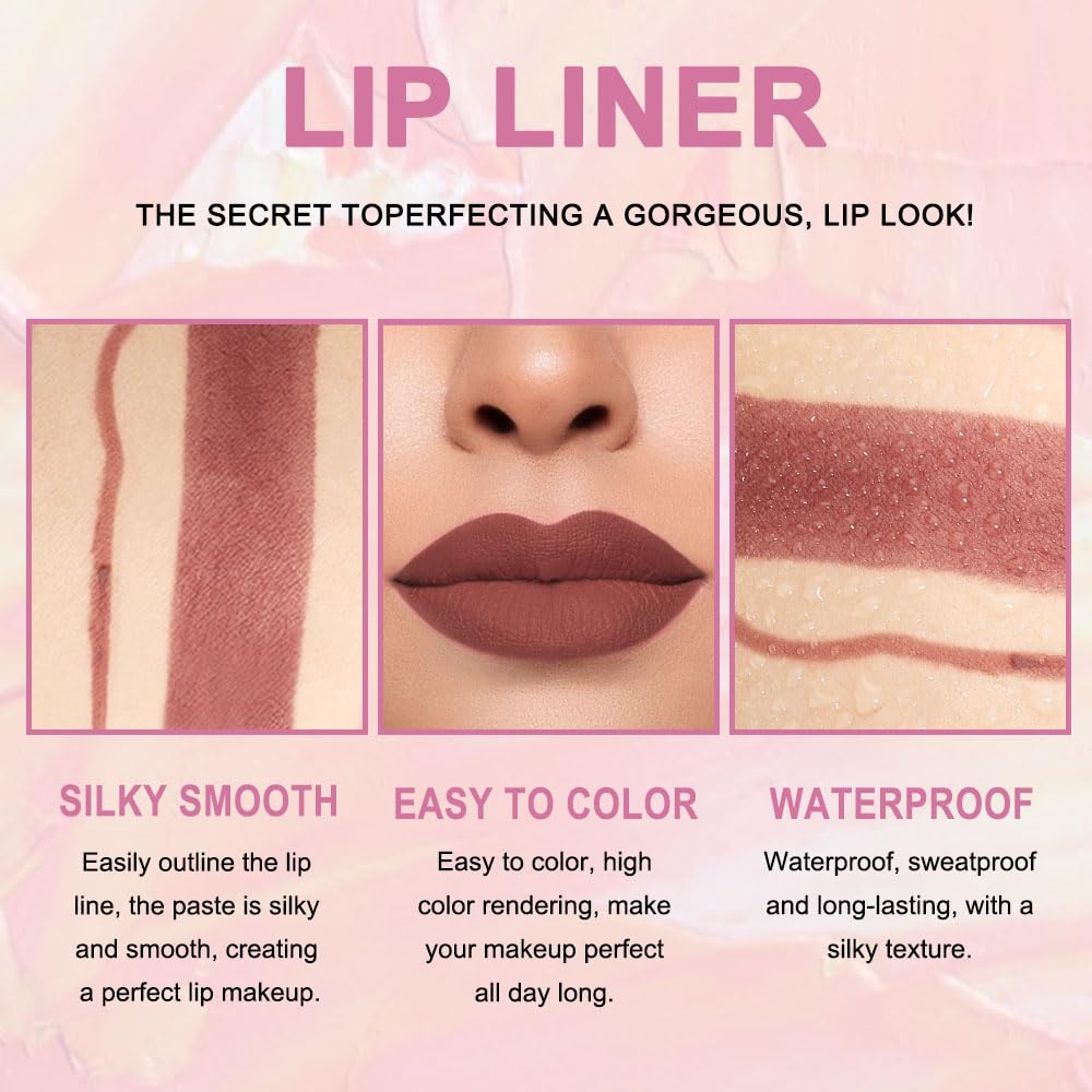 HHLTOH 2-in-1 Brown Lip Liner & Lipstick Set Kit for Women, DNM Matte Lips Kit with Lip Liner Lip Stains Long Lasting Waterproof 24 Hour Lipstick and Lip Liners Combo Lipliners Pencil Set 11