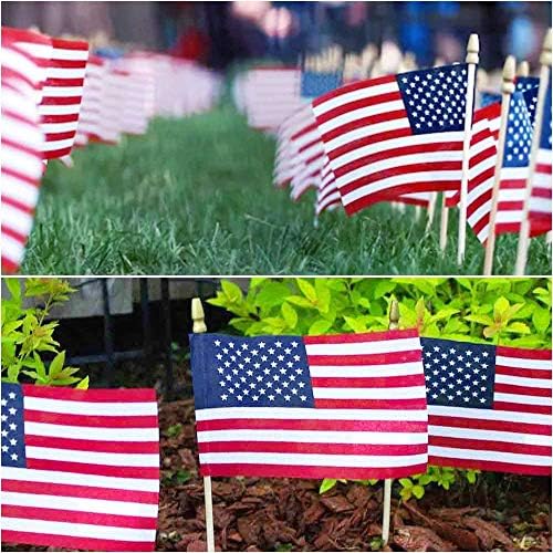100 Pack Small American Flags on Stick, 4x6 Inch Small US Flags/American Flags for Outside, Mini Hand Held Stick with Kid-Safe Spear Top,Fourth Of July Flags,Independence Day,Patriotic Holiday Yard Patio Decor,4th of July Decorations