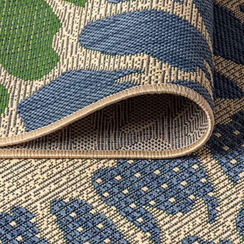 JONATHAN Y SMB110B-5 Zinnia Modern Floral Textured Weave Indoor Outdoor Area-Rug Bohemian Coastal Easy-Cleaning Bedroom Kitchen Backyard Patio Non Shedding, 5 X 8, Navy/Green