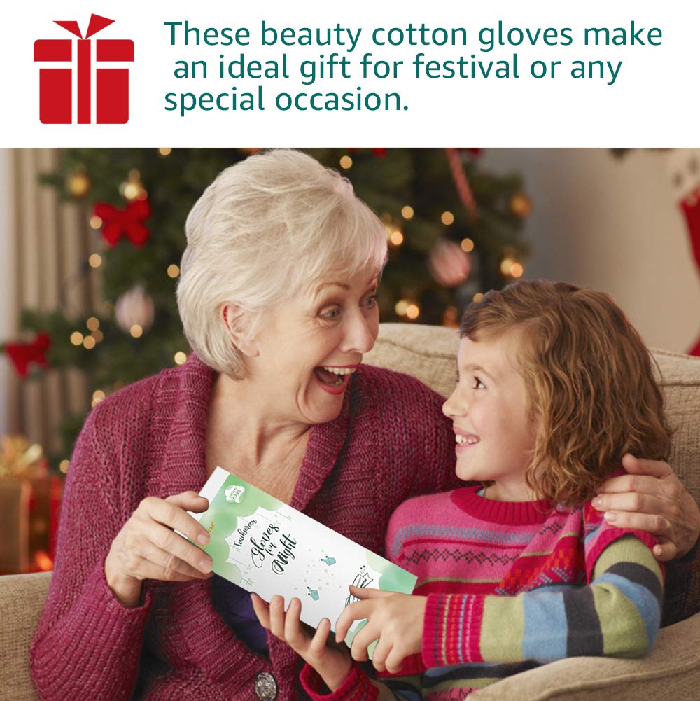 EvridWear 100% Cotton Touchscreen Moisturizing Beauty Gloves with Elastic Cuff, Natural Cosmetic Therapy Gloves for Eczema SPA Dry Hands Care Overnight (Black, Medium) 2 Pairs