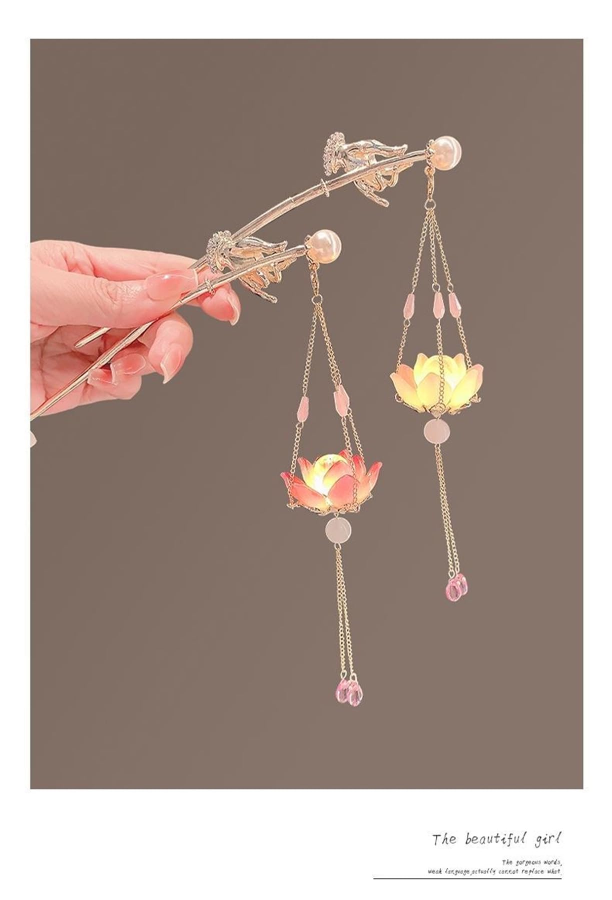 Lantern Light Tassel Hairpins Hair Stick Chinese Coiled Hair Antique Hair Pin Hair Accessories for Women Lotus-#04