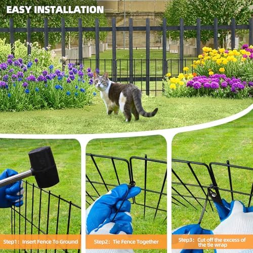 KYATE Garden Fence Animal Barrier, 14 Panels No Dig Fence 20ft(L) x13in(H), Rustproof Metal Defense Border, Dogs Rabbits Blocker Fence for Outdoor Yard & Patio