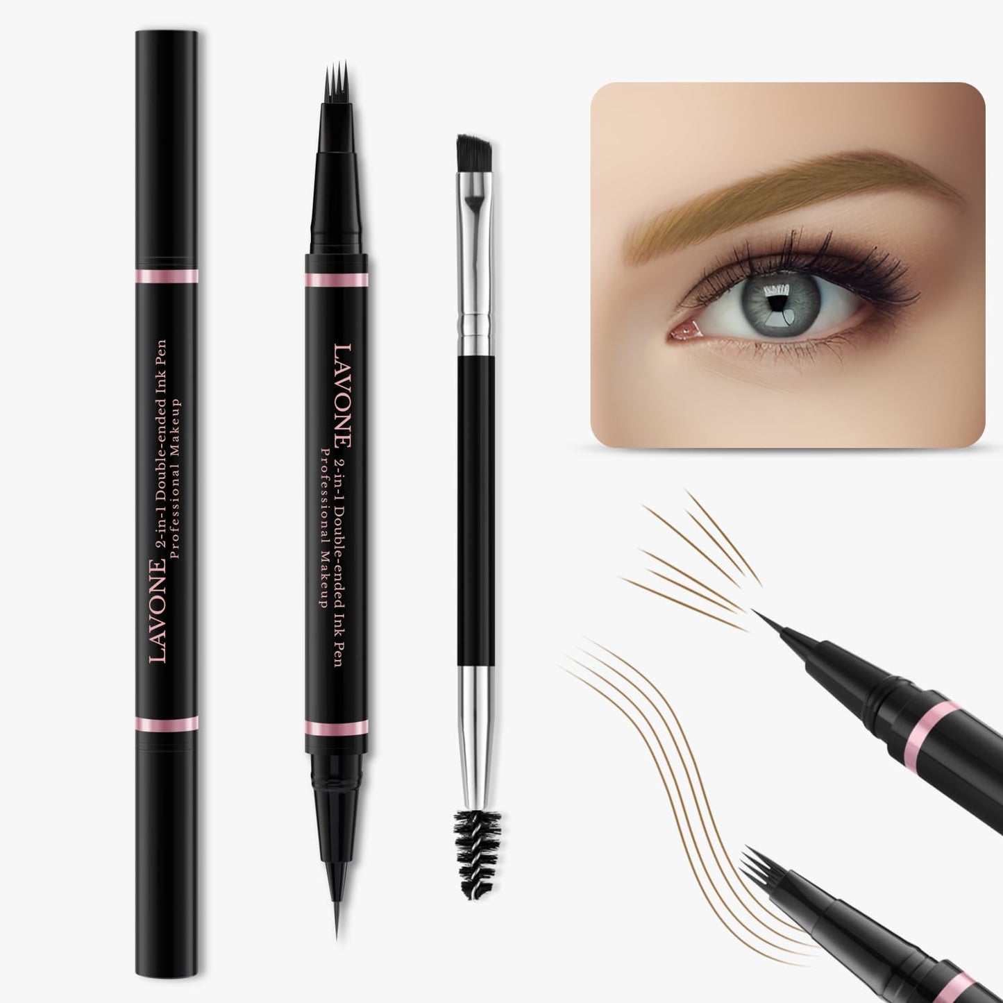 Eyebrow Pencil Makeup Kit, with Waterproof 2-IN-1 Microblading Eyebrow Pen, Eyebrow Pomade, Eyeliner and Dual-ended Eyebrow Brush, Brow Pencil Kit for Natural Eyebrows - Auburn