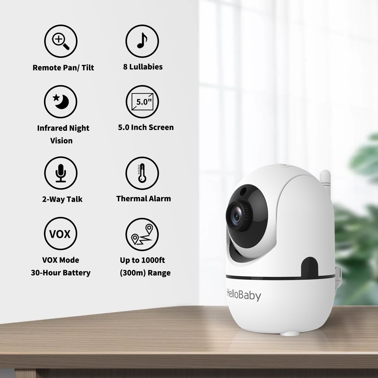 HelloBaby HB6550 5" Baby Monitor 3 Cameras, 30-Hour Battery, Pan-Tilt-Zoom,1000ft Range Video Audio Baby Monitor No WiFi, ECO, Night Vision, 2-Way Talk, 8 Lullabies and Temperature, Ideal Gifts