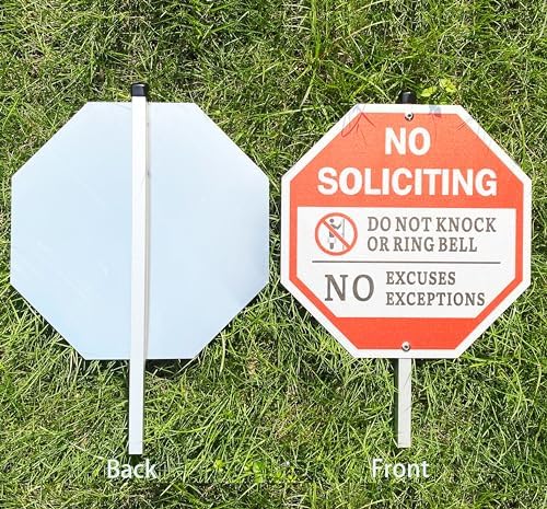 No Soliciting Sign for House and Yard - 10x10 Inch, 40 Mil Rustproof Aluminum, Weatherproof, Reflective, with 28-Inch Stake - Do Not Knock or Ring Doorbell Sign for Front Door and Property Protection