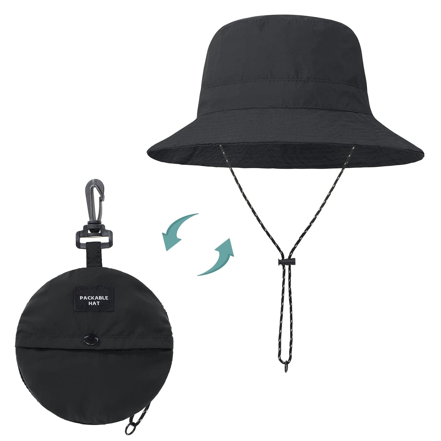 Durio Waterproof Bucket Hat for Women UPF 50+ Sun Hat UV Protection Packable Rain Hats for Women Lightweight Hiking Hat Black One Size