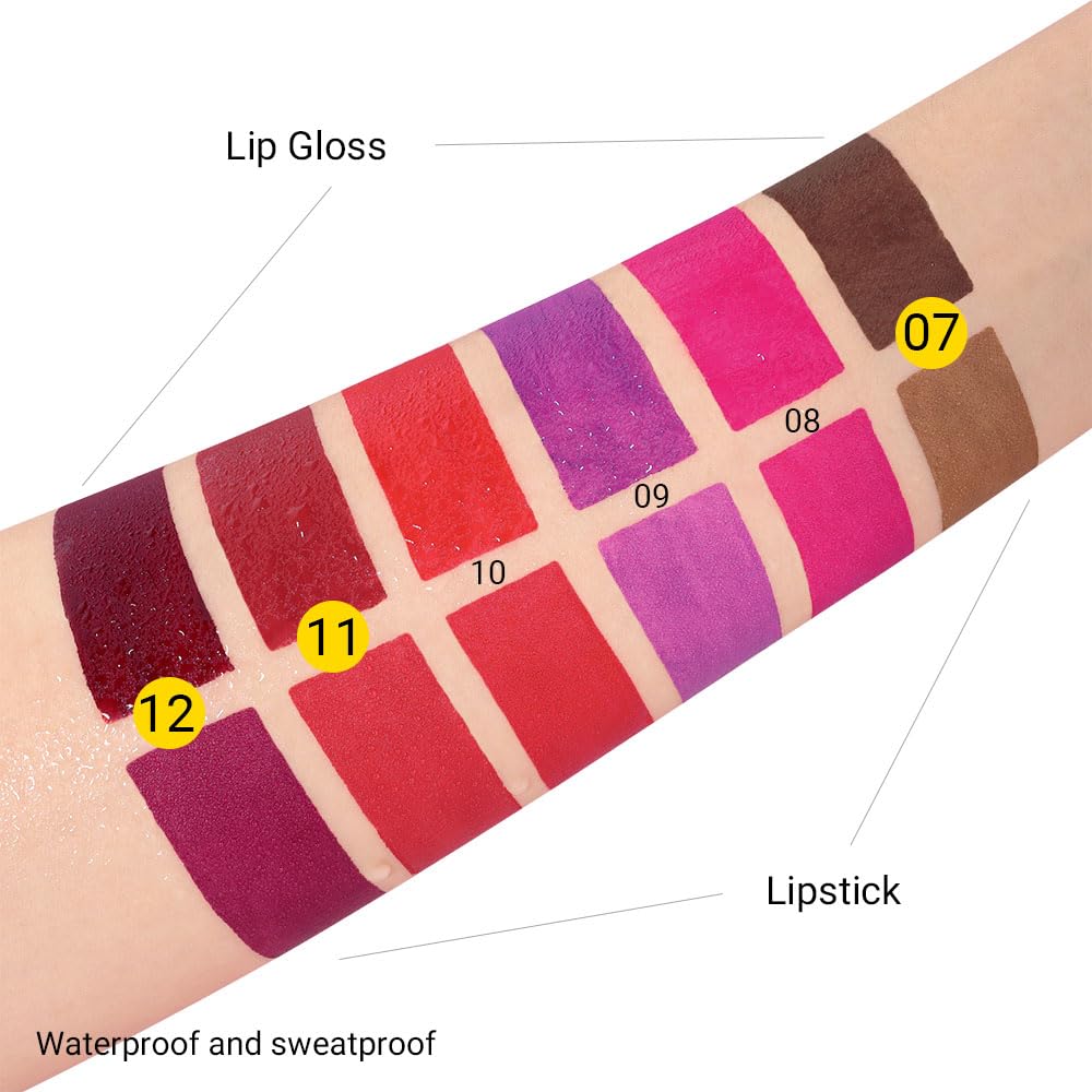 evpct 2 In 1 Matte Lipstick & Long Lasting Smudge Proof Liquid Lipstick Lip Gloss Stain 3Pcs Set for Women Dark Ruby Red Nude Beige Pink Mauve Matte Vegan Long Wear Waterproof 24 Hour Lipstick Set04