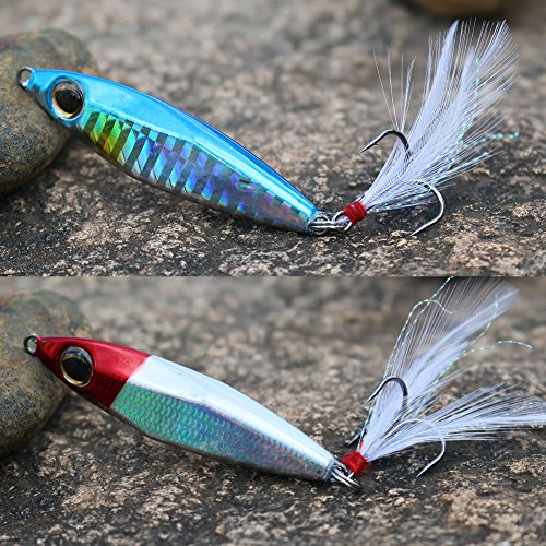 Sougayilang Jigs Fishing Lures Sinking Metal Spoons Micro Jigging Bait with Treble Hook for Saltwater Freshwater Fishing-A-2.56in/1.16oz-5PCS with Box