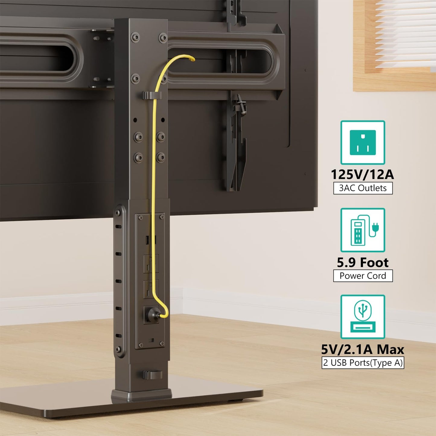 WALI TV Stand with Power Outlet, Universal TV Mount Stand for 32-70 inch TVs, 6 Height Adjustable and 70° Swivel TV Mount Stand Holds up to 88lbs, Max VESA 600x400mm(TVDVD-5P)