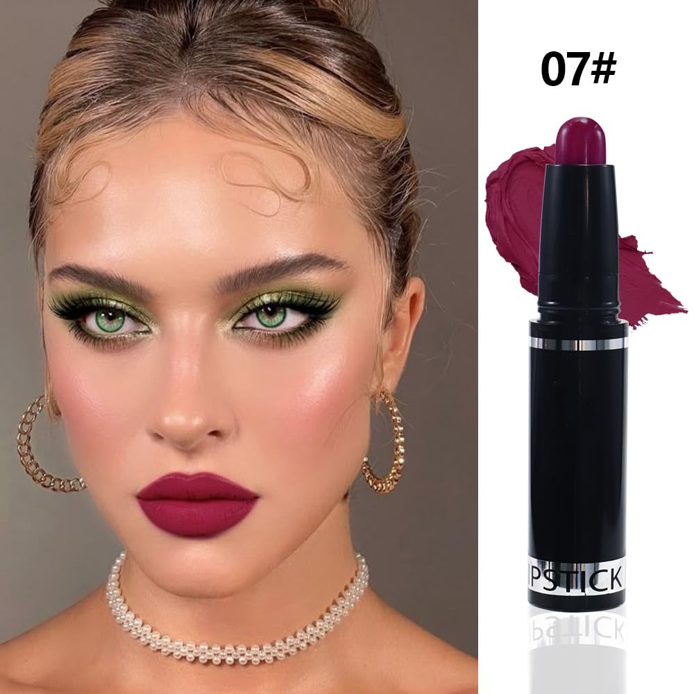 Dark Purple Matte Lipstick Crayon Pencil Set,Velvet Lip Stick for Women 24 Hour Long Lasting Waterproof Lip Liner,Magic Lipstick 24 Hours Original Lip Liner Makeup Stain Long Lasting Waterproof