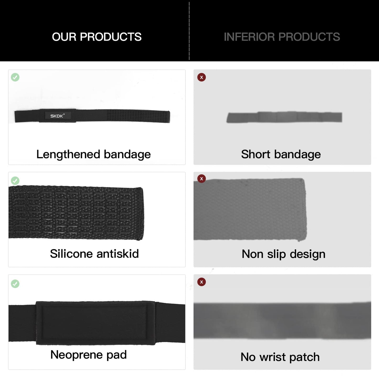 SKDK Cotton Hard Pull Wrist Lifting Straps Grips Band-Deadlift Straps with Neoprene Cushioned Wrist Padded and Anti-Skid Silicone - for Weightlifting, Bodybuilding, Xfit, Strength Training (Black)