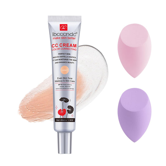 DEERELF Color Correcting CC Cream,Invisible Pores Cream Foundation And nvisible Pores Concealer,CC Cream Foundation Rich In Centella Asiatic,Moisturizing And Waterproof CC Cream With Spf 25(LIGHT)