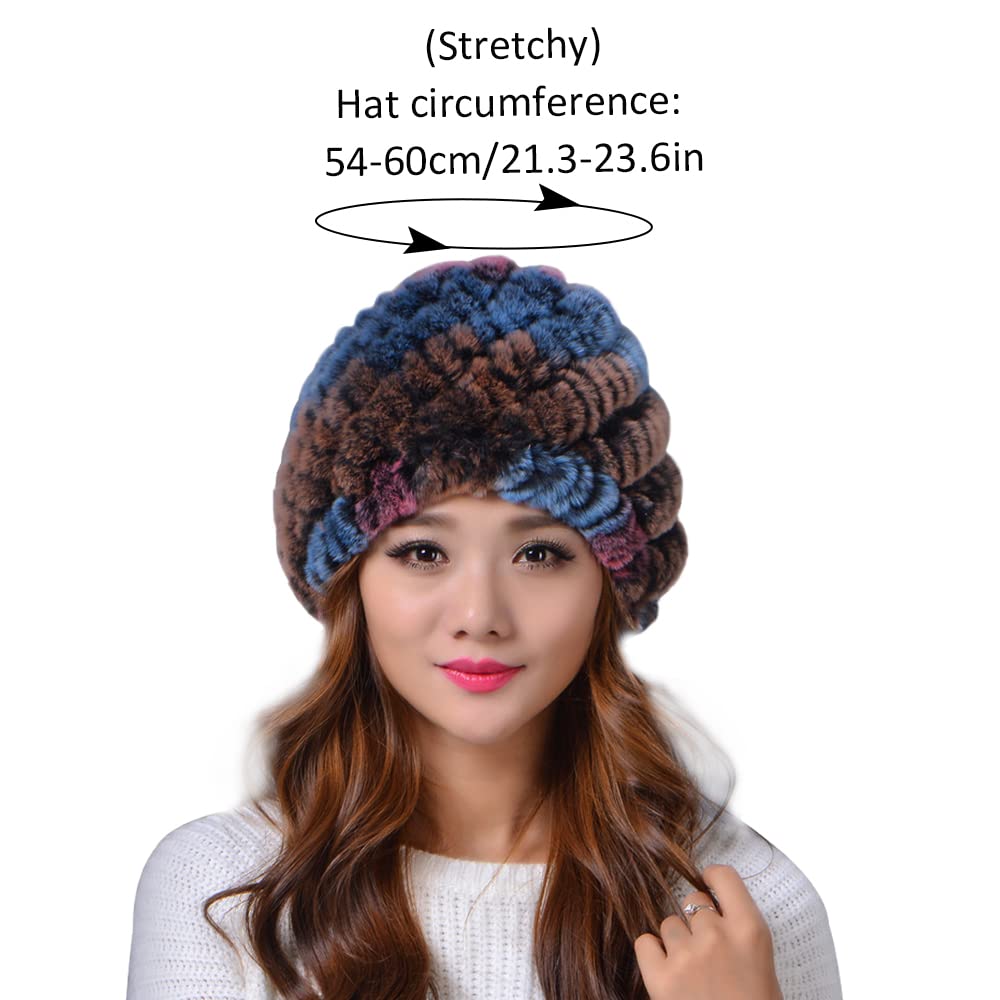 Lifenanny Women's Rex Rabbit Fur Hats, Fashion Winter Warm Furry Hat Knit Beanie Hat Ski Skull Cap (Mixed)