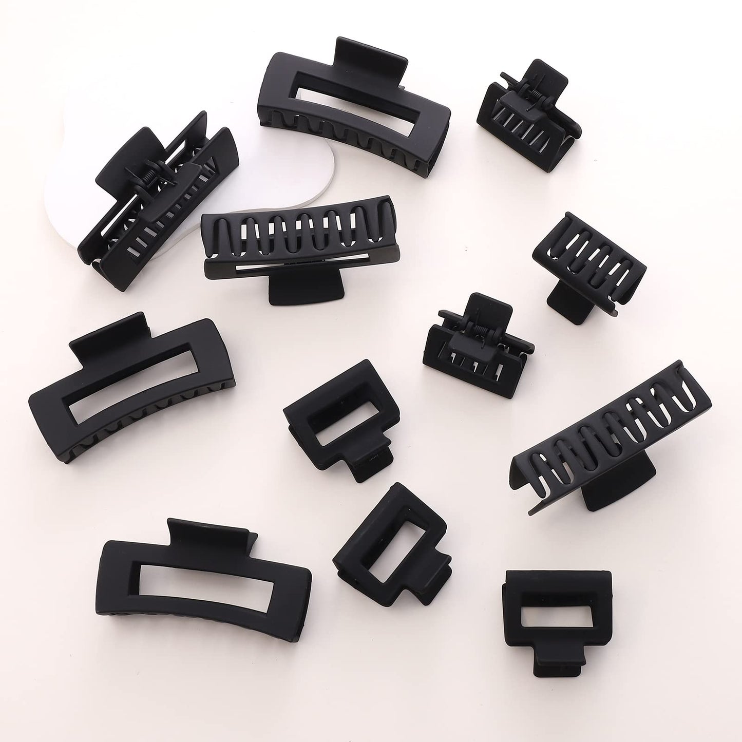12 Pack Black Square Claw Clips, Big and Small Neutral Rectangle Hair Claw Clips, Non-slip Matte Large Hair Clips for Women,Strong Hold jaw clip for Thick Thin Hair