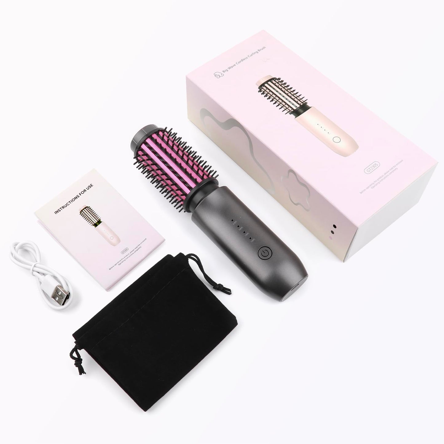 Cordless Curling Iron Brush, 2024 New Portable Travel Curling Iron Mini Brush for Women, 7000Mah USB Rechargeable Curling Wand Brush with Negative Ion, Gray