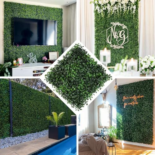 Grass Wall 12 Pack 10"x10" Artificial Boxwood Hedge Wall Panels, Privacy Hedge Screen Faux Boxwood for Outdoor,Indoor,Garden,Fence,Backyard,Greenery Walls
