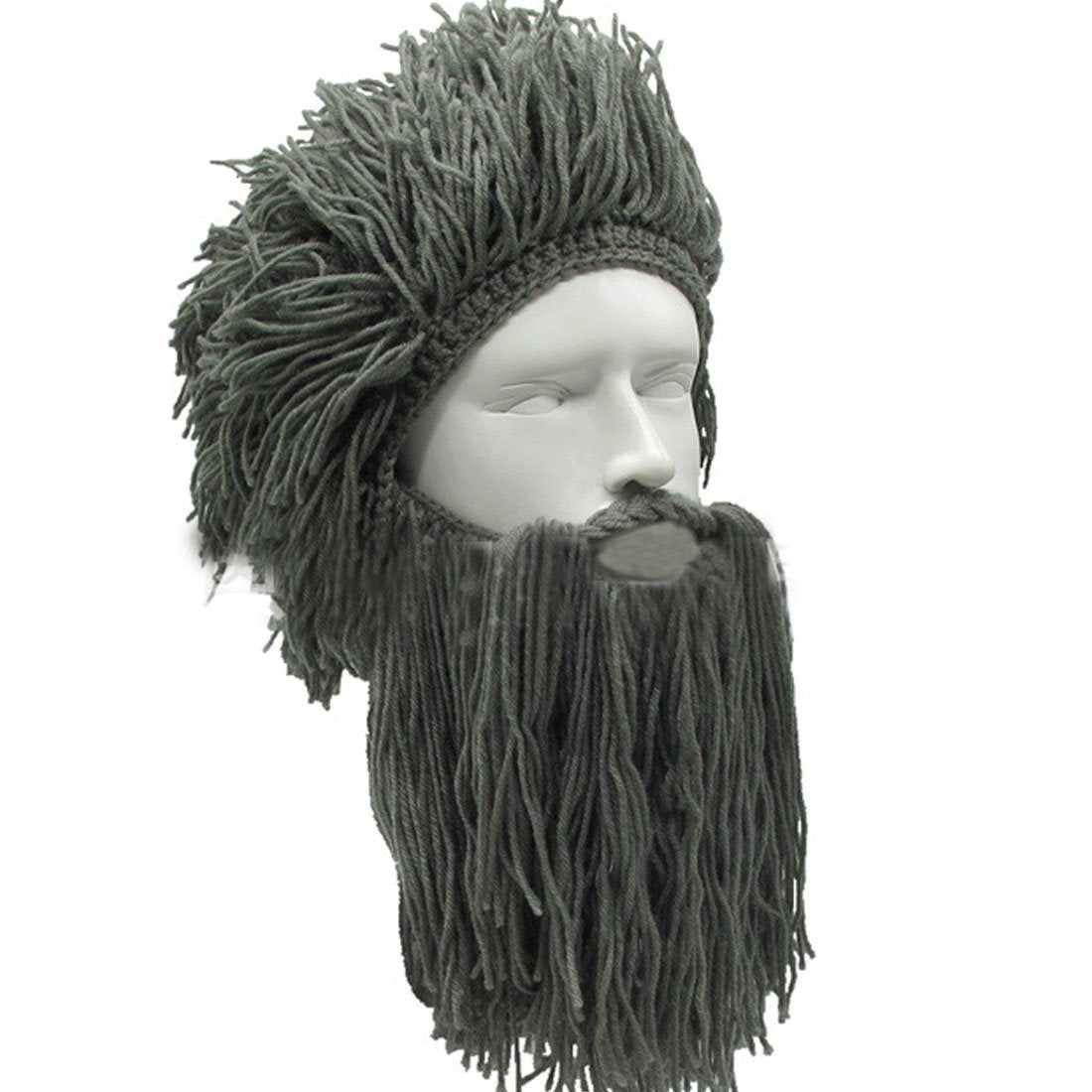 LerBen Men Women Knit Bearded Hats Handmade Wig Winter Warm Ski Mask Beanie (Light Gray)