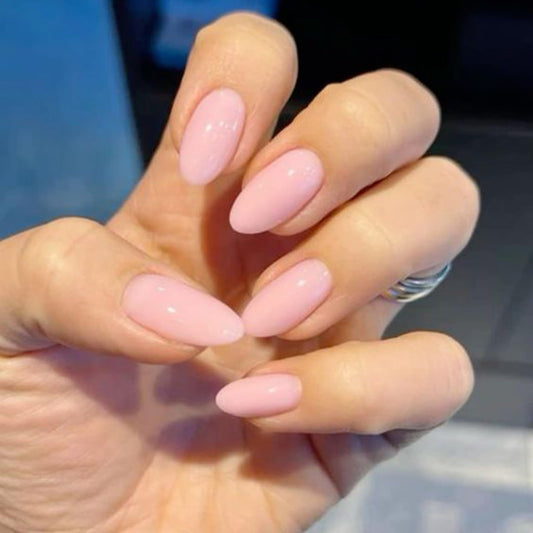 Modelones 32Pcs Pink Press on Nails Almond, Upgrade Short Almond Fake Nails, Reusable Nail Kit with Nail Glue Adhesive Tabs Mini Nail File, Nails Press Ons 16 Sizes