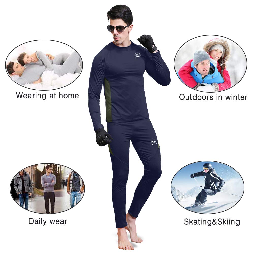 MEETWEE Men's Thermal Underwear Set, Winter Ski Gear Fleece Lined Long Johns Base Layer Warm Top & Bottom for Skiing Blue