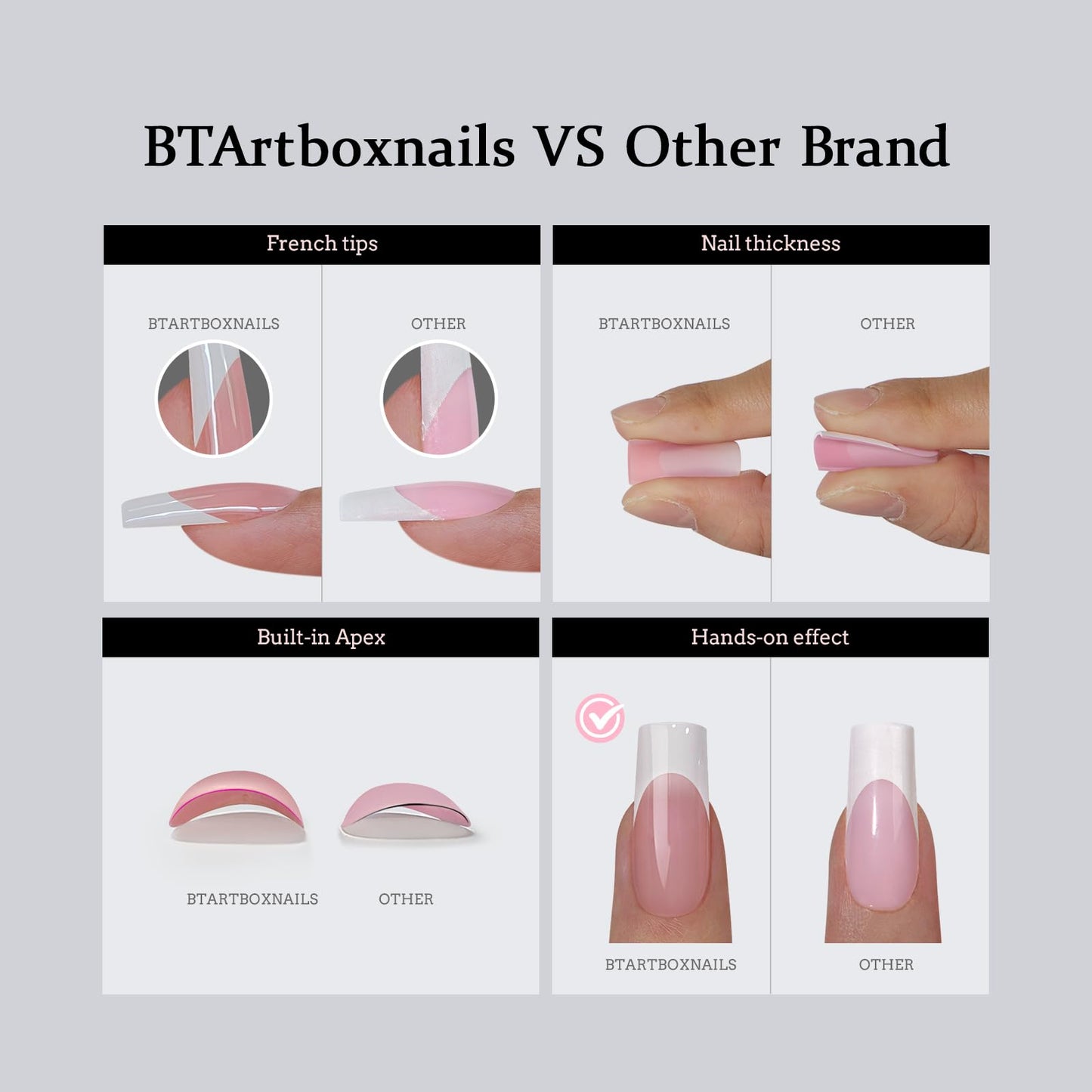 BTArtboxnails XCOATTIPS Press on Nails - French Tip Press on Nails, Fake Nails Short Almond Nail Tips, Skin Tones Soft Gel Material Acrylic False Nails Gift for DIY at Home