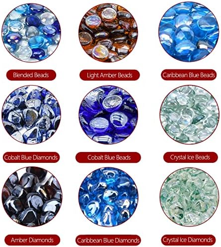 GasSaf Blended Fire Glass Beads for Outdoor Fire Pit, Fireplace, Replaces Existing Gas Logs & Lava Rocks, 3/4 Inch Glass(10 Pound)(Cobalt Blue, Caribbean Blue, Crystal Clear Luster)