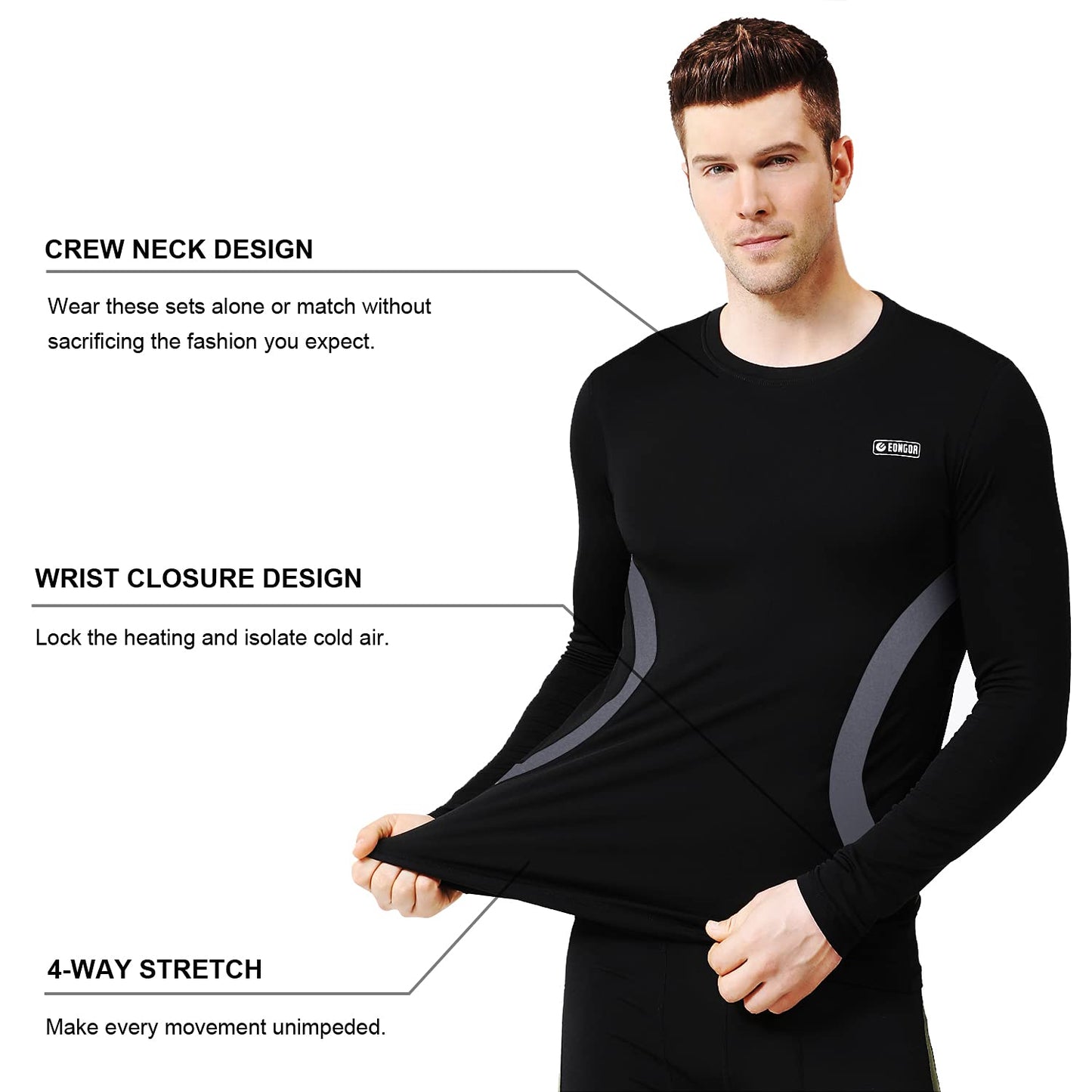 EONGOA Men's Thermal Underwear Set Long Johns Set with Fleece Lined Skiing Winter Warm Base Layers for Cold Weather A-black