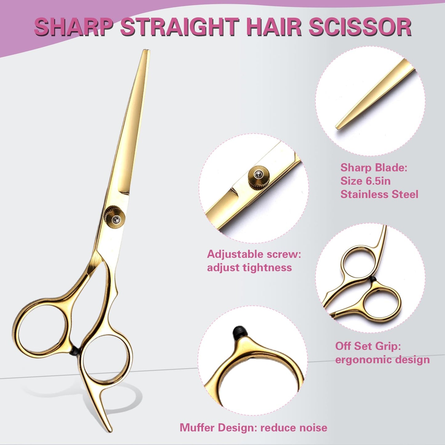 Hair Cutting Scissors Kit 11PCS, Hair Scissors Professional Haircut Scissors with Stainless Steel Hair Shears, Thinning Shears, Haircut Accessories in Leather Case for Salon/Home (Gold)