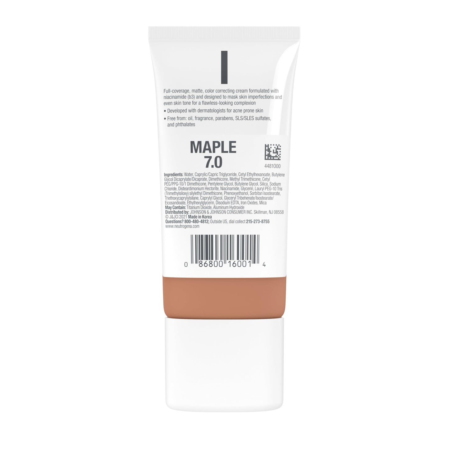 Neutrogena Clear Coverage Flawless Matte CC Cream, Full-Coverage Color Correcting Cream Face Makeup with Niacinamide (b3), Hypoallergenic, Oil Free & Fragrance Free, Maple, 1 oz