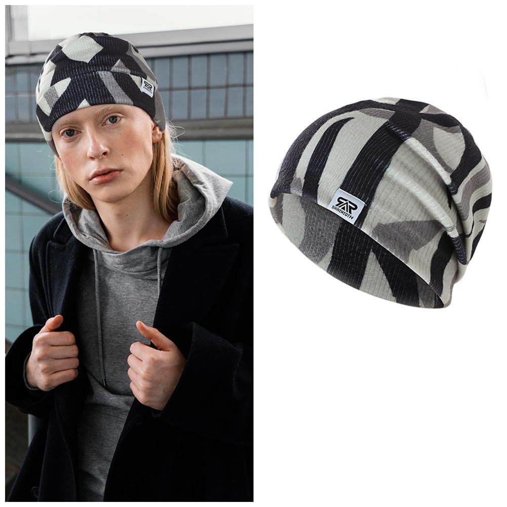 Women Fashion Colorful Beanie Hat and Scarf Set, Thick Brushed Knit Winter Cap,Skull Caps for Men Women (ink flower)