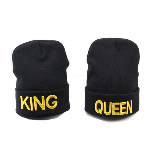 MIUNIKO 2PCS Fashion King and Queen Skullies Hood Winter Warm Caps Sport Beanie Hats for Couples (Yellow)