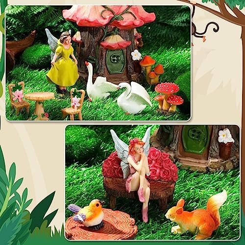 Soaoo Fairy House Garden Figurines Kit Spring Garden Decor Easter Basket Decoration Spring Decoration Outdoor Wildflower Butterfly Fairy Mushroom Party Supplies Micro Landscape Ornaments