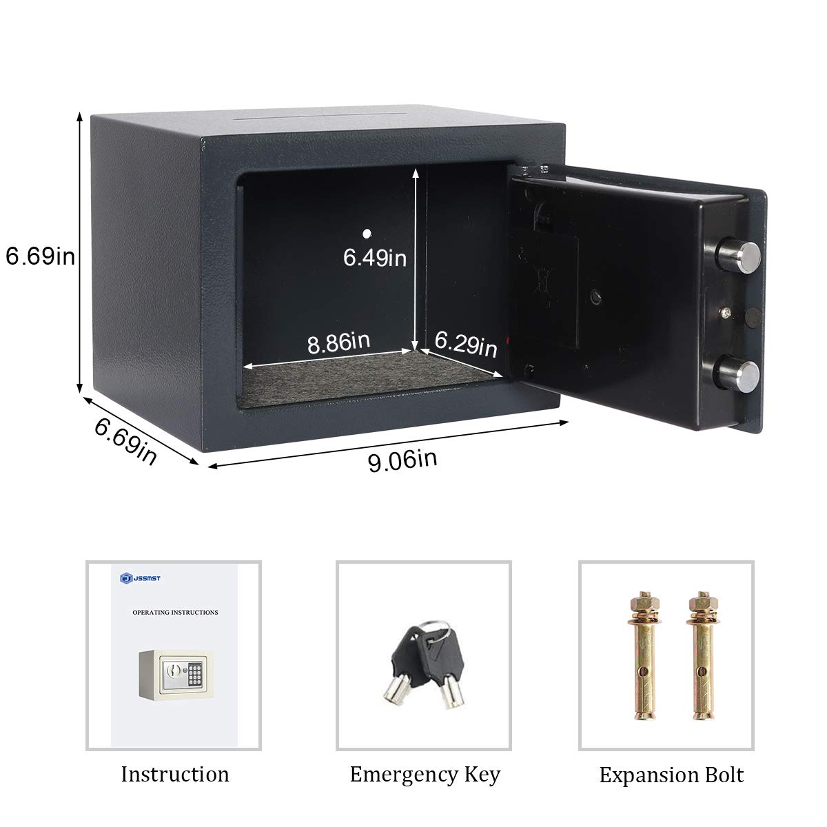 Jssmst Small Safe Box for Money - 0.23CF Mini Safe with Electronic Keypad, Lockable Box for Home Security and Personal Storage, 9.06 x 6.69 x 6.69 inch, Grey