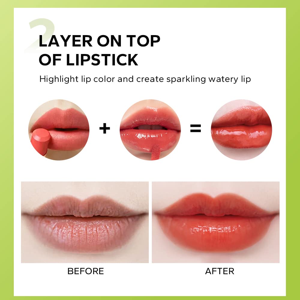 Beauty Glazed Big Brush Head Lip Oil, Ultra-Hydrating & Nourishing, Smooth Glossy Finish Lip Glow Oil, Shiny and Vegan Tinted Lip Gloss, Non-Sticky Formula (1, 105# PASSION)