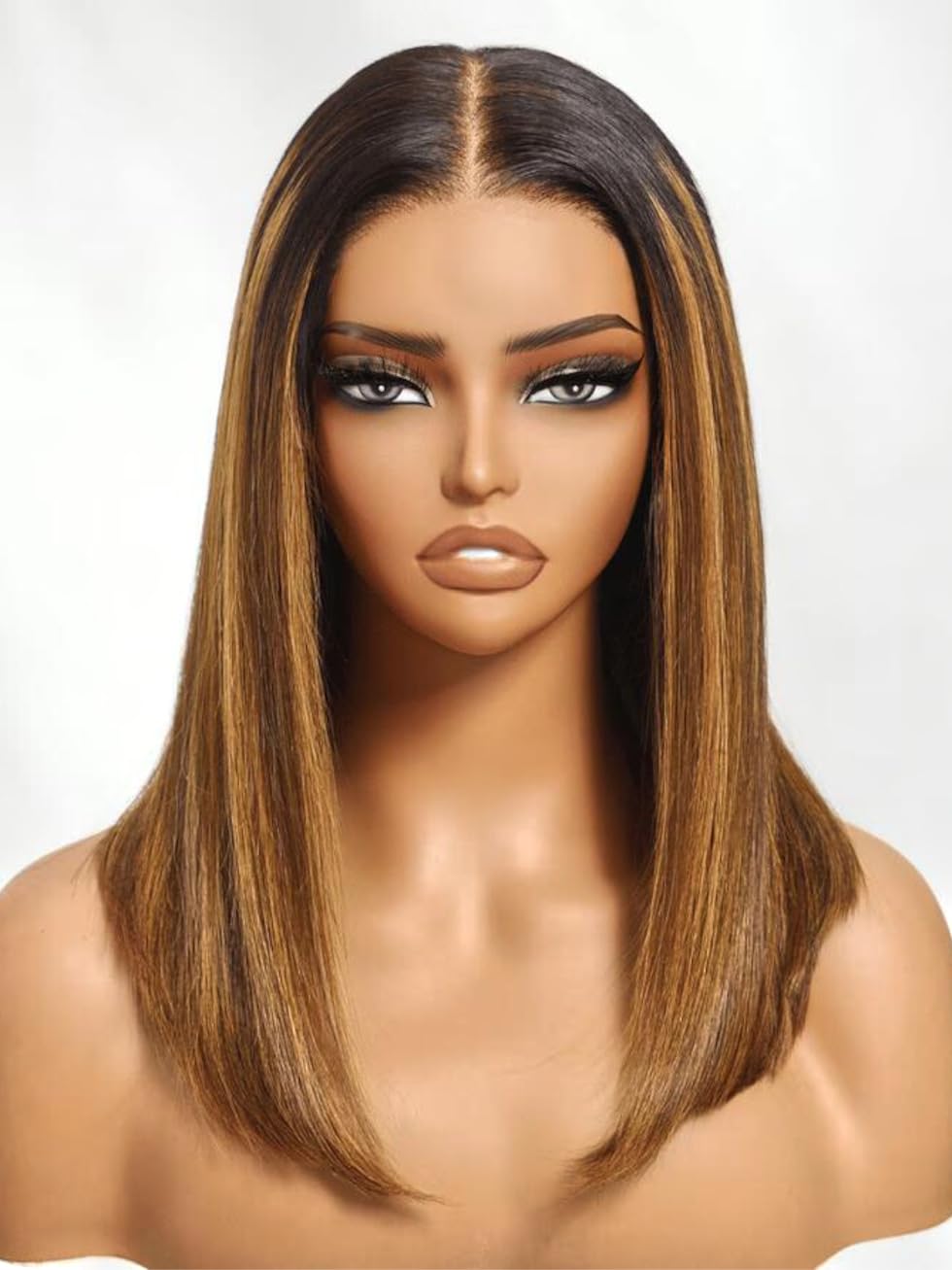 UNICE Bye Bye Knots Glueless 7x5 HD Lace Front Wigs Human Hair Pre Plucked Pre Cut Bleached Knots Dark Roots Brown Blonde Highlight Blunt Bob Wigs Natural Looking 150% Density 10 inch