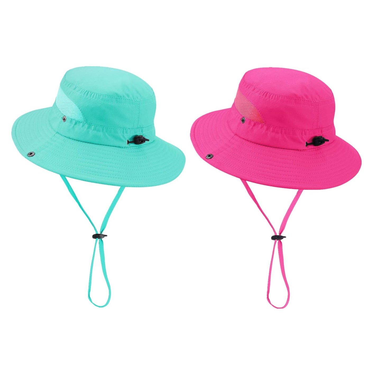 Century Star Outdoor Kids Sun Hat Boys Sun Hat Girls Beach Hat UPF 50+ Kids Bucket Hat Wide Brim Kids Fishing Safari Hat 2Pcs Rose Red & Lake Blue 5-13T