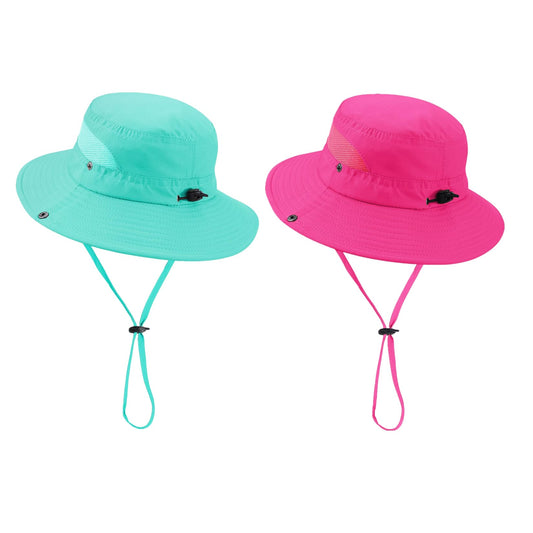 Century Star Outdoor Kids Sun Hat Boys Sun Hat Girls Beach Hat UPF 50+ Kids Bucket Hat Wide Brim Kids Fishing Safari Hat 2Pcs Rose Red & Lake Blue 5-13T