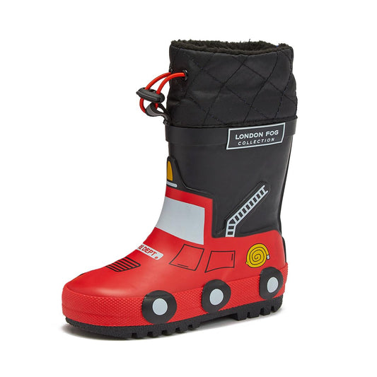 LONDON FOG Toby Toddler Waterproof Snow Boots Kids Rain Boots - Sherpa Lined Winter Warm Boots for Boys and Girls - Black, 5 Toddler