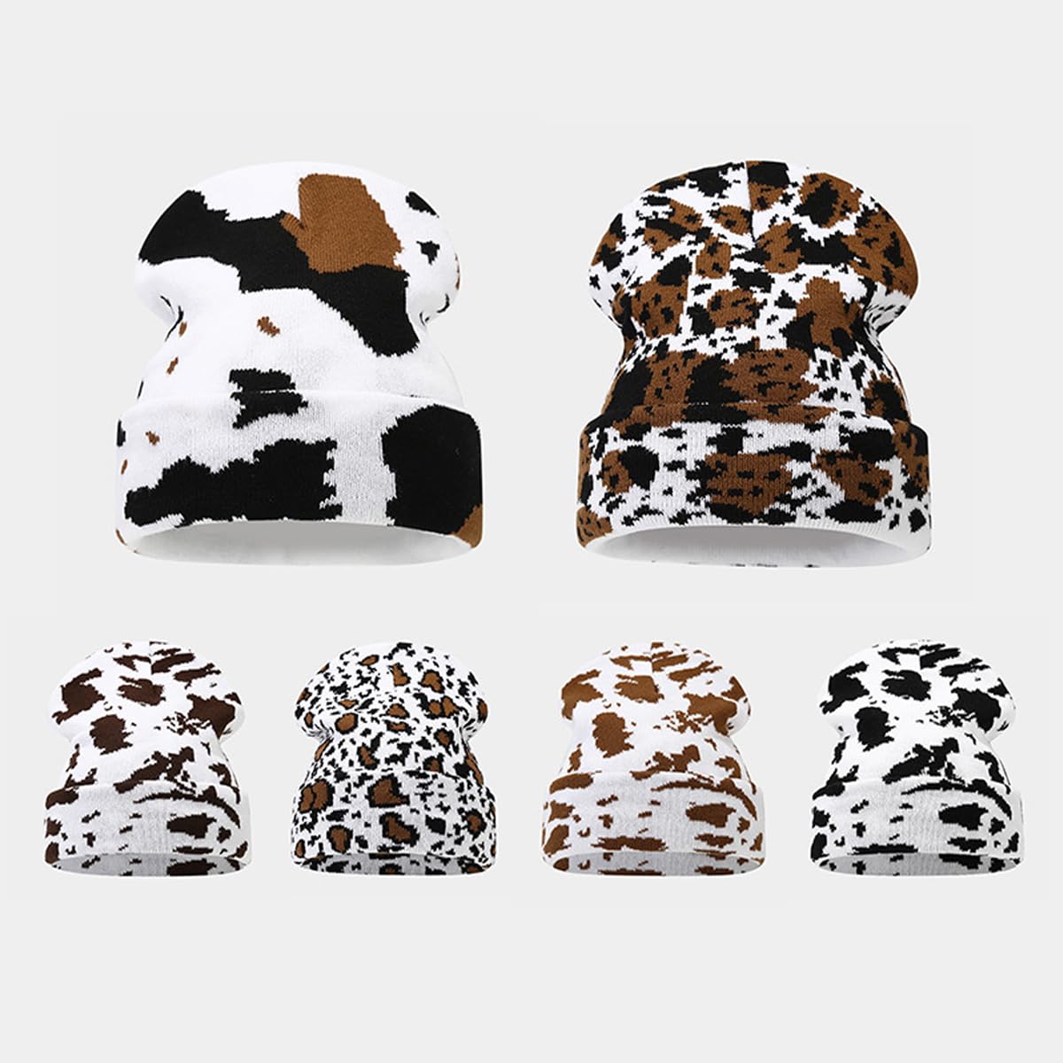KORADI Women's Cow Print Beanie Men's Cuffed Knit Hat Winter Warm Beanie Caps (US, Alpha, One Size, Beanie A)