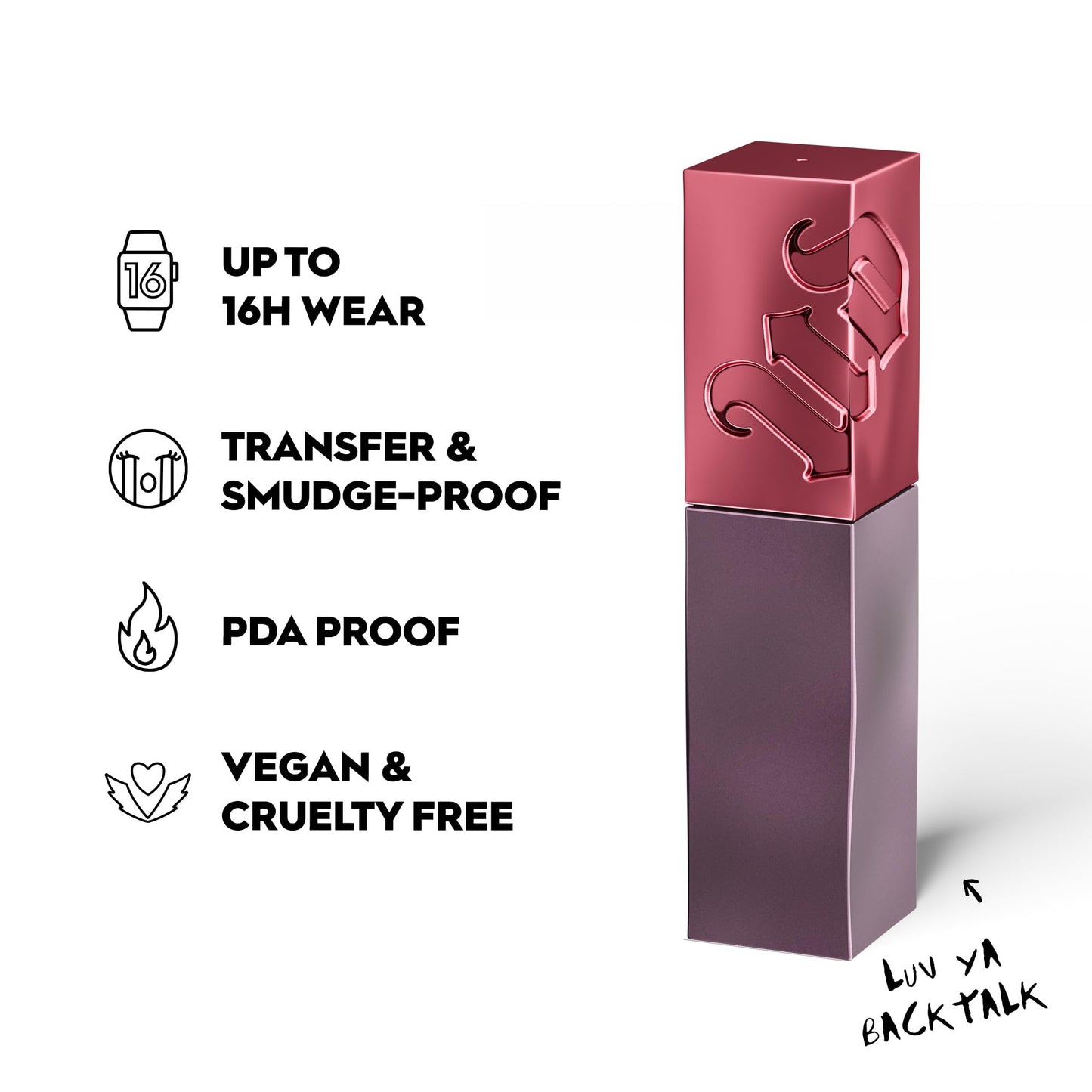 Urban Decay Vice Lip Bond Glossy Longwear Liquid Lipstick (Luv Ya Backtalk - Medium Warm Mauve Pink), Transfer-proof, Smudge-proof, Up to 16HR Wear, Vegan, Cruelty-free - 0.14 fl oz