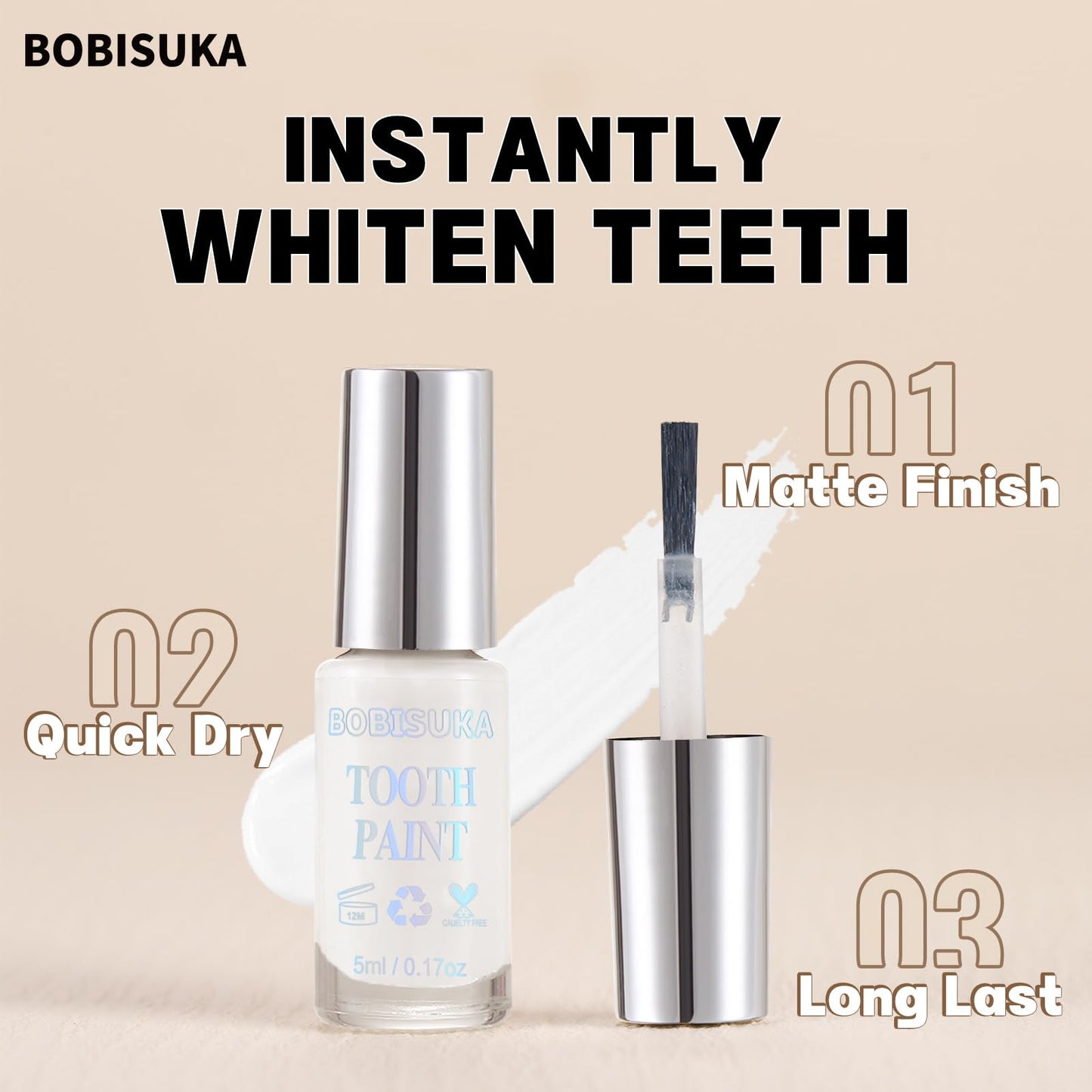 BOBISUKA White Tooth Paint, Instant Bright White Vampiric Tooth Costume - No Streak, Safe, Long Last Tooth Makeup FX Paint, Perfect for Cosplay, Halloween Makeup, Theater, and Special Effects (5 ml)