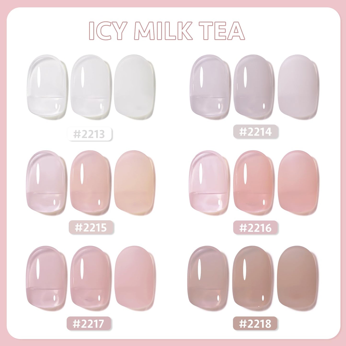 GAOY Jelly Nude Gel Nail Polish Set, 6 Transparent Colors Milky White Pink Brown, Soak Off UV Light Cure Gel Polish for Salon and Nail Art DIY at Home, lcy Milk Tea