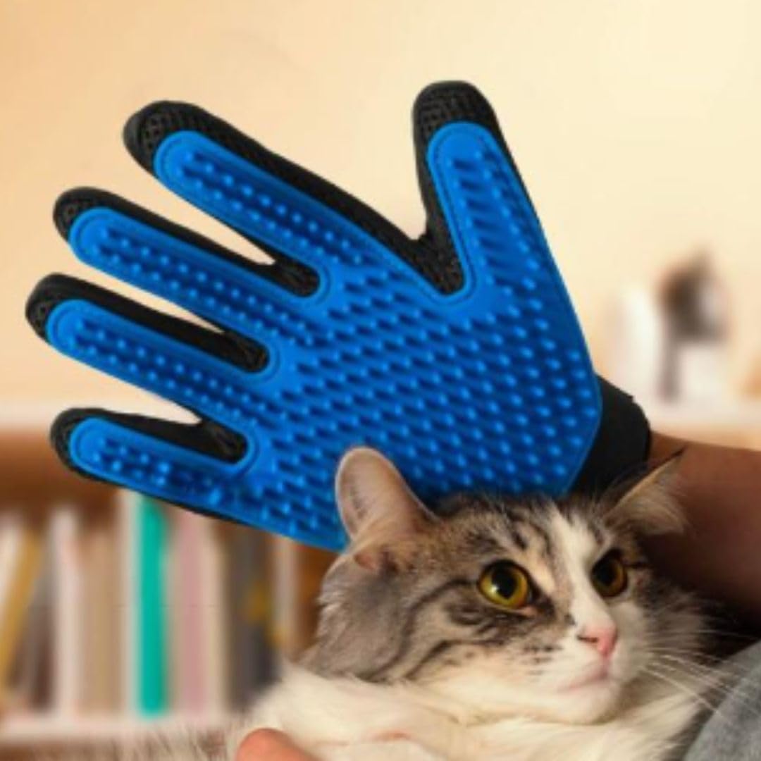 Generic Pet Grooming Gloves Cat Brushes for Gentle Shedding - Efficient Pets Hair Remover Mittens - Dog Washing Gloves for Long and Short Hair Dogs & Cats & Horses - 1 Pair (Blue)