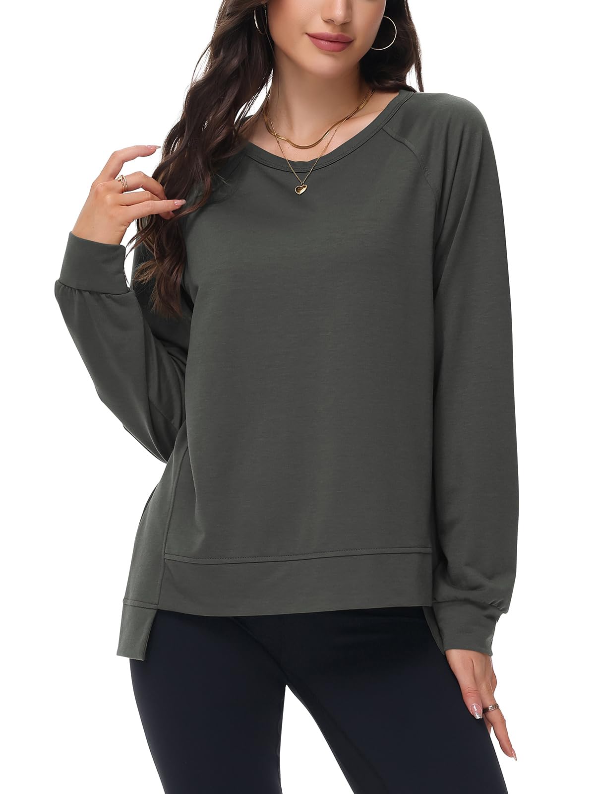 Poetsky Womens Long Sleeve Tops Lightweight Sweatshirts Pullover Shirts Winter Clothes Dark Gray L